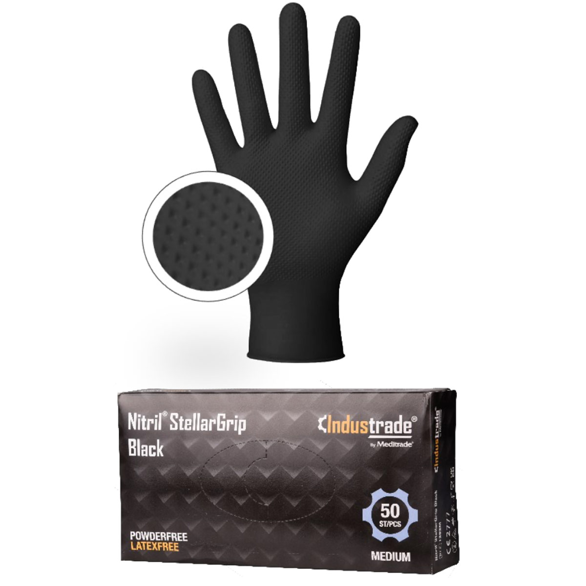 Meditrade® Nitril® StellarGrip Einmalhandschuh, Diamantstruktur schwarz